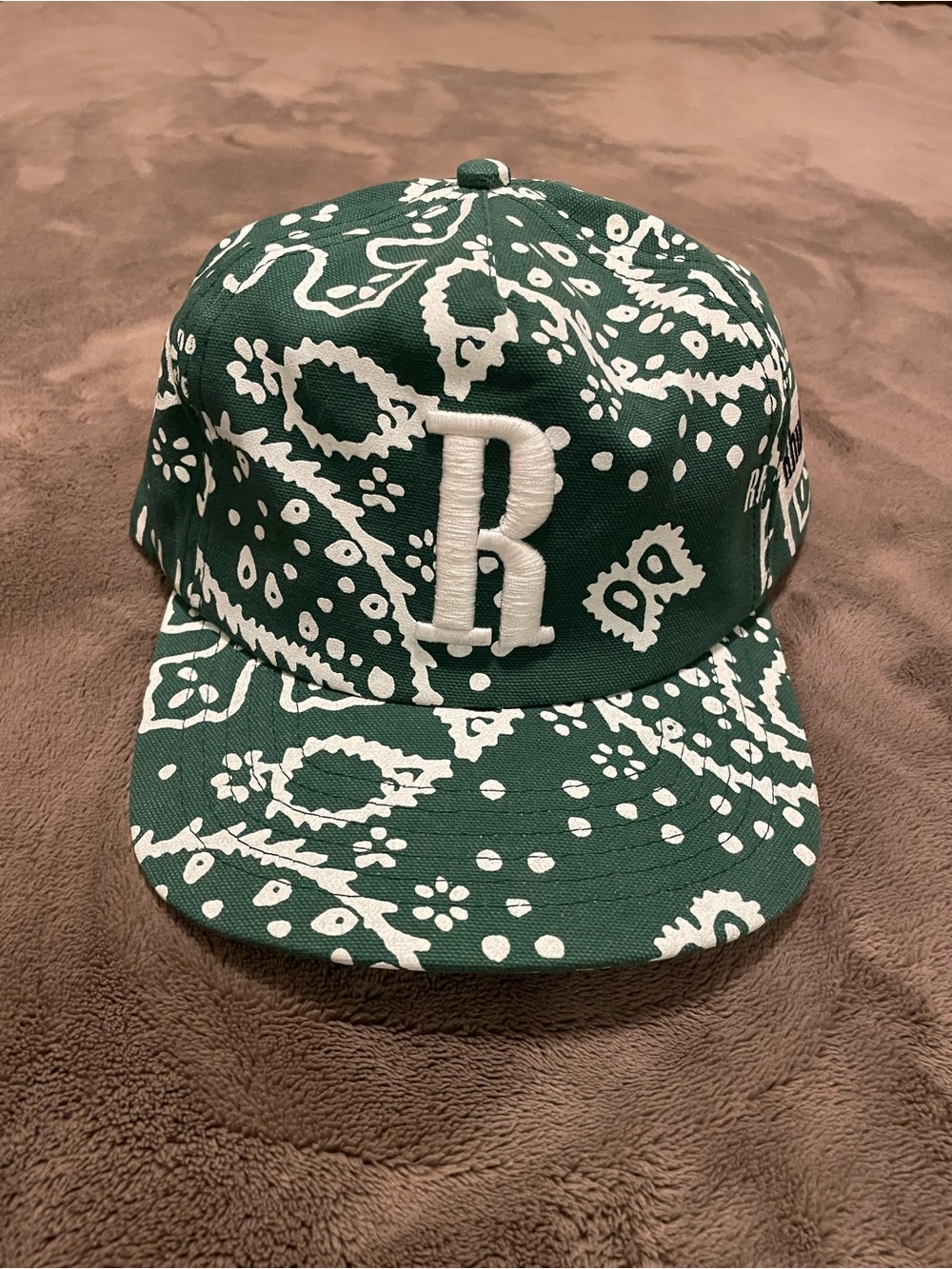 Rhude Green and White Paisley Snapback Hat